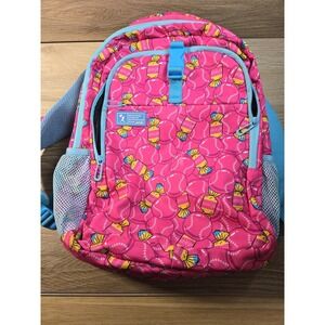 Bright Pink Candy-Print Kids Backpack with Light Blue Trim